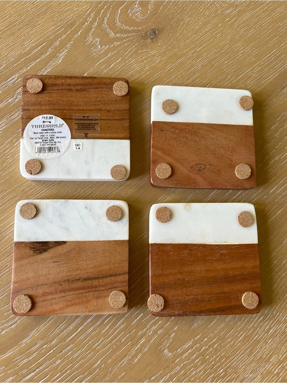 Target Marble and Wood Coaster Set - White and Brown